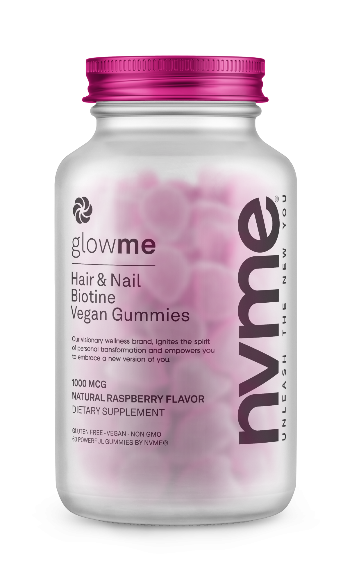 NVME Supplements NVME Supplements Nvme Hair & Nails Glowme Raspberry Bottle Mockup Plain Cropped